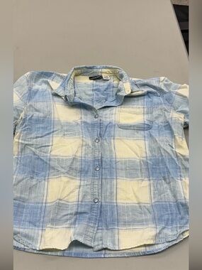 Fashion Bug Blue and Cream Plaid Women's Button-Down Shirt